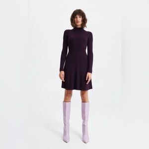 Reserved Rib Knit Mock Neck Sweater Dress Dark Purple Sz S